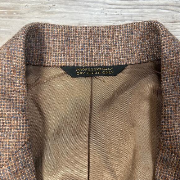 Vintage Fioravanti Brown Tweed Wool Blazer Elbow Patches Union Made USA - Picture 5 of 8